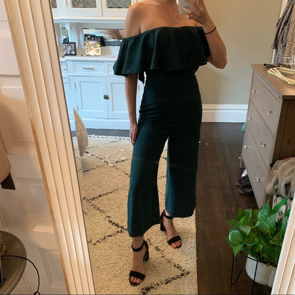 Dark green off the shoulder jumpsuit